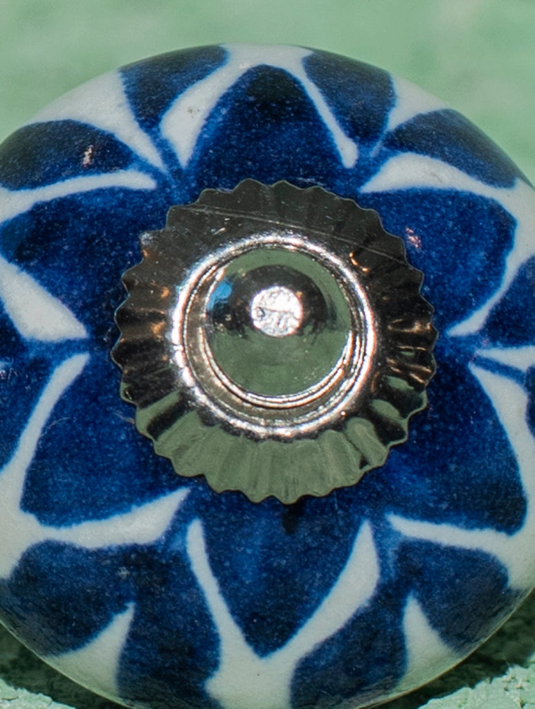 Blue Pottery Door Knobs - Blue Floral  (Set of 2)