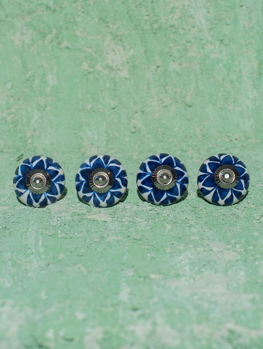 Blue Pottery Door Knobs - Blue Floral (Set of 4)