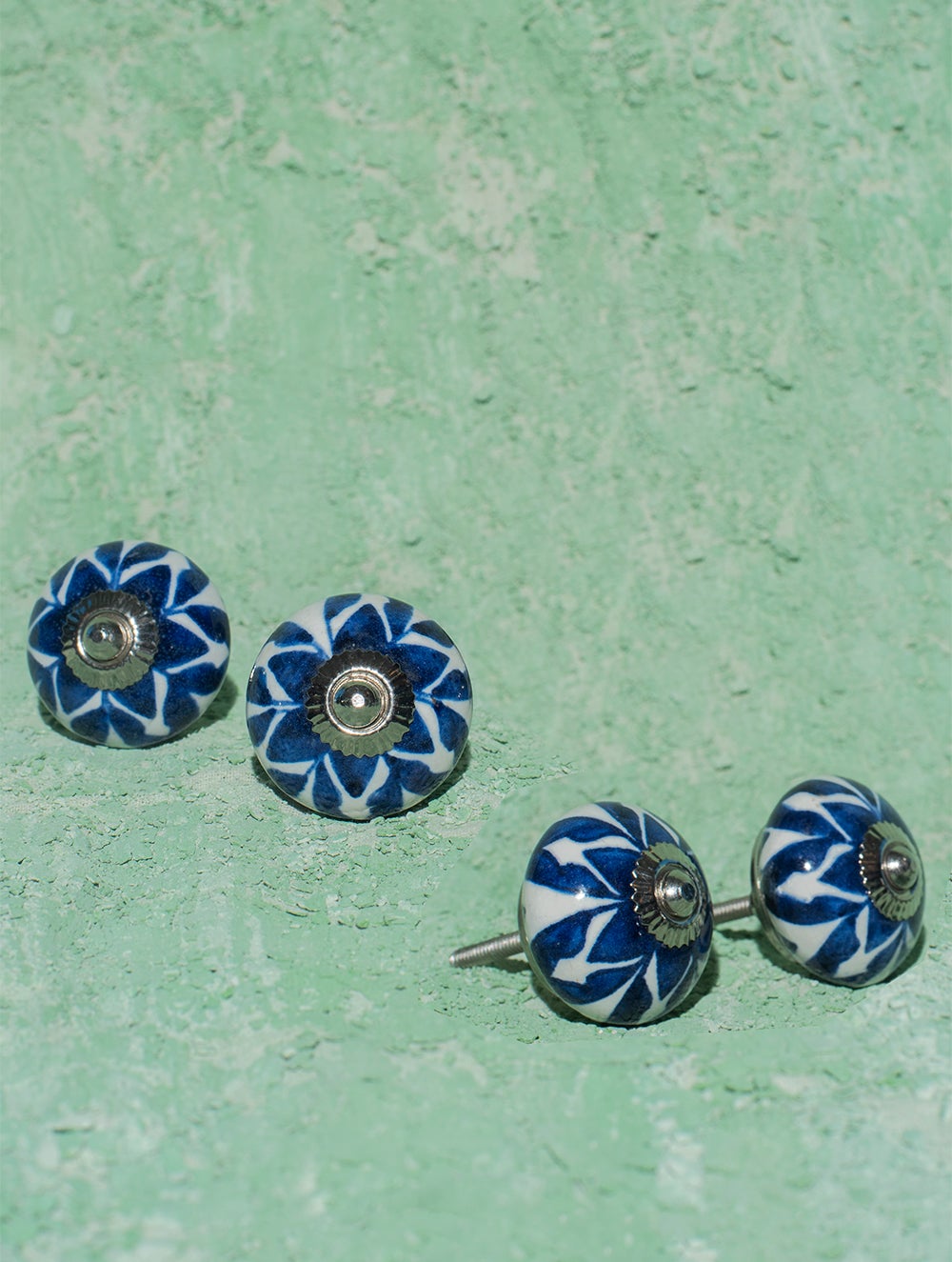 Blue Pottery Door Knobs - Blue Floral (Set of 4)