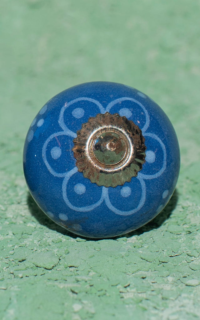 Blue Pottery Door Knobs - Blue Flower (Set of 2)