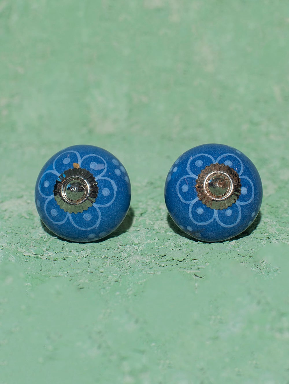 Load image into Gallery viewer, Blue Pottery Door Knobs - Blue Flower (Set of 2)