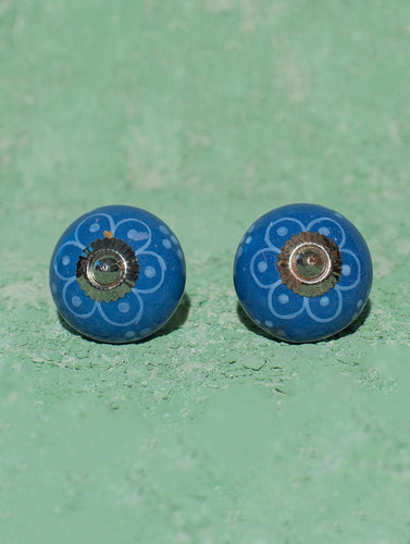 Blue Pottery Door Knobs - Blue Flower (Set of 2)