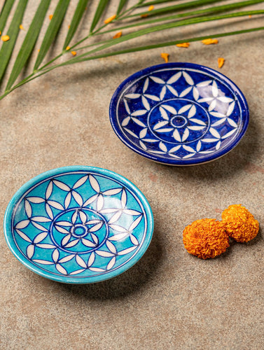 Blue Pottery Tealight Holders (Set of 2)