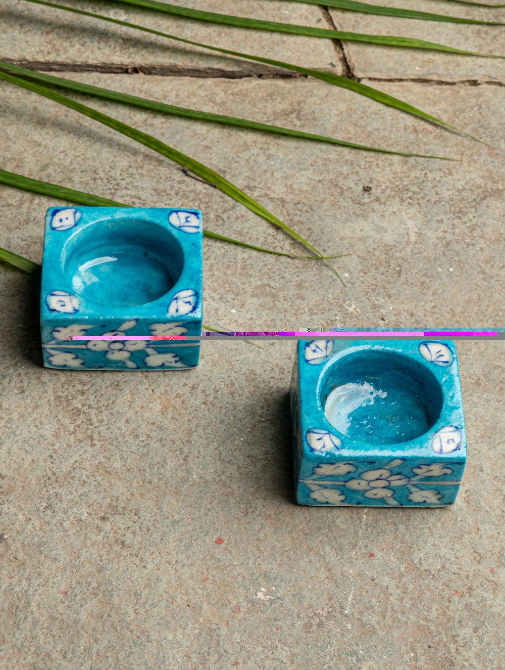 Load image into Gallery viewer, Blue Pottery Tealight Holders (Set of 4) - Square Shaped
