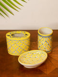 Blue Pottery Bathroom Set (3 pc set) - Yellow