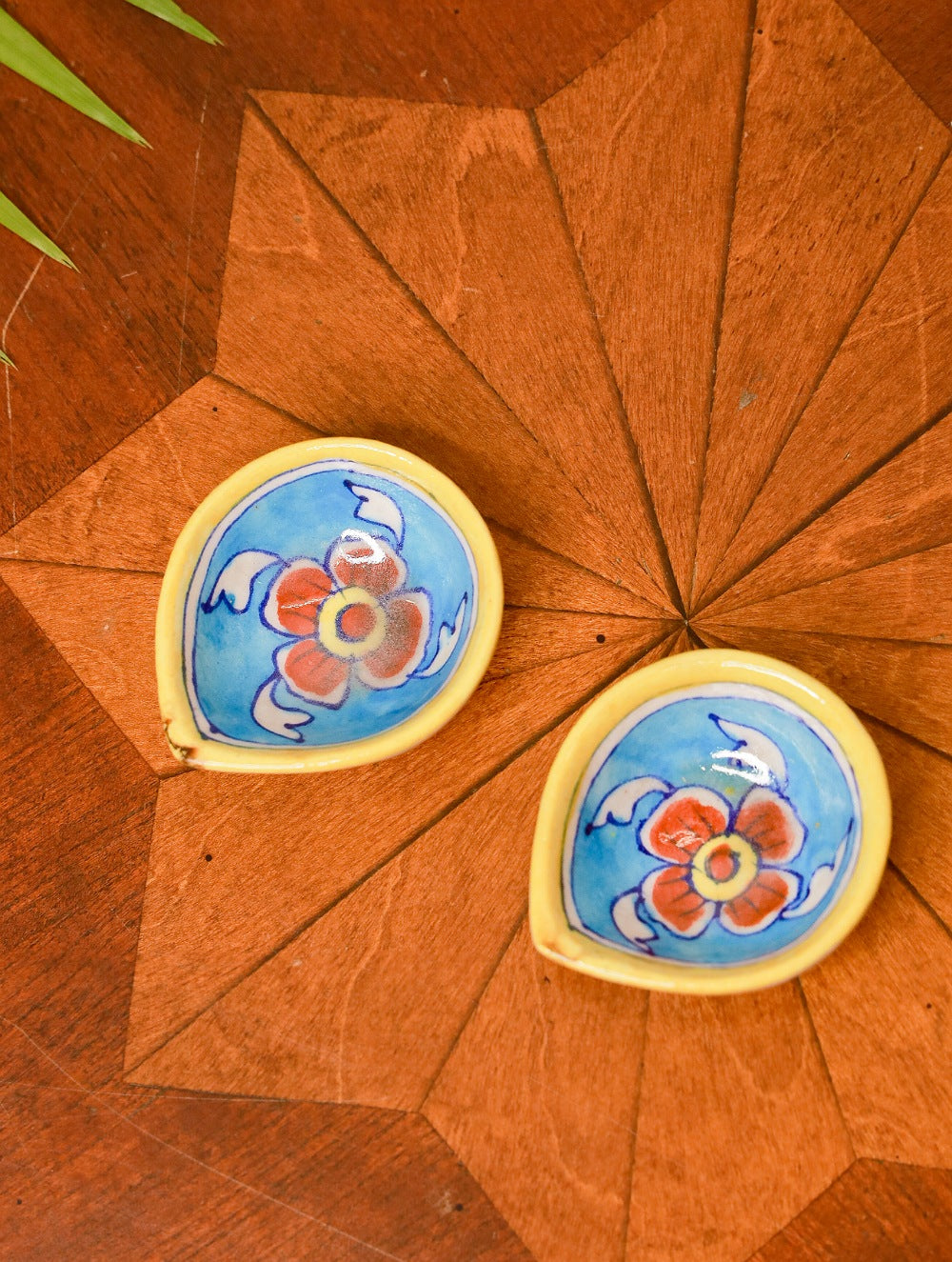 Load image into Gallery viewer, Blue Pottery Diya (Set of 2) - Yellow and Blue