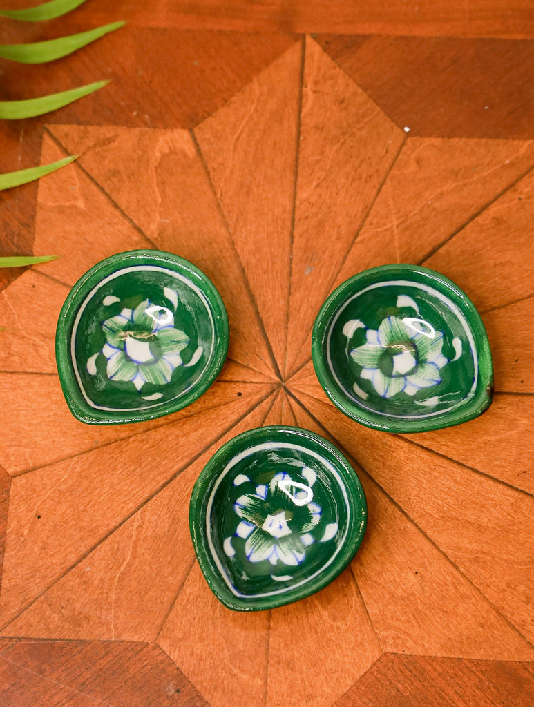 Blue Pottery Diya (Set of 3) - Green
