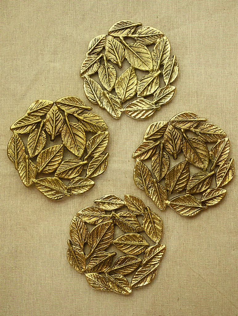 Brass Banyan Leaf Plate / Wall Plaque (Set of 4) - The India Craft House 