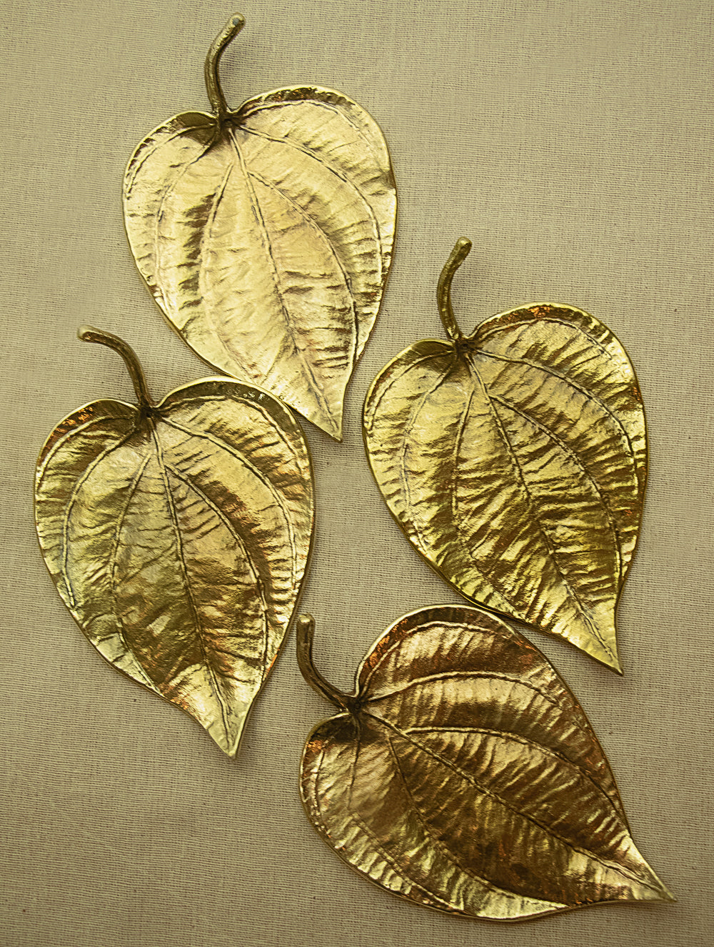 Load image into Gallery viewer, Brass Table Curio / Incense Holders (Set of 4) - Paan Leaves - The India Craft House 
