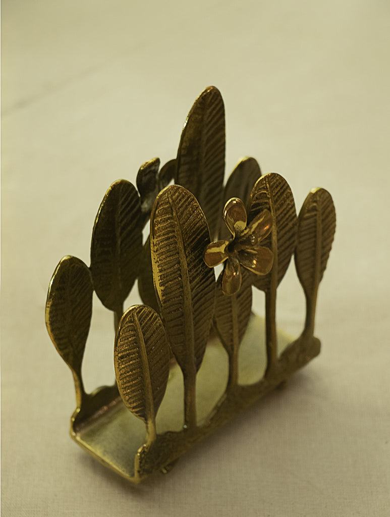 Brass  Pen / Spoon Holder - Temple Flower Leaves - The India Craft House 