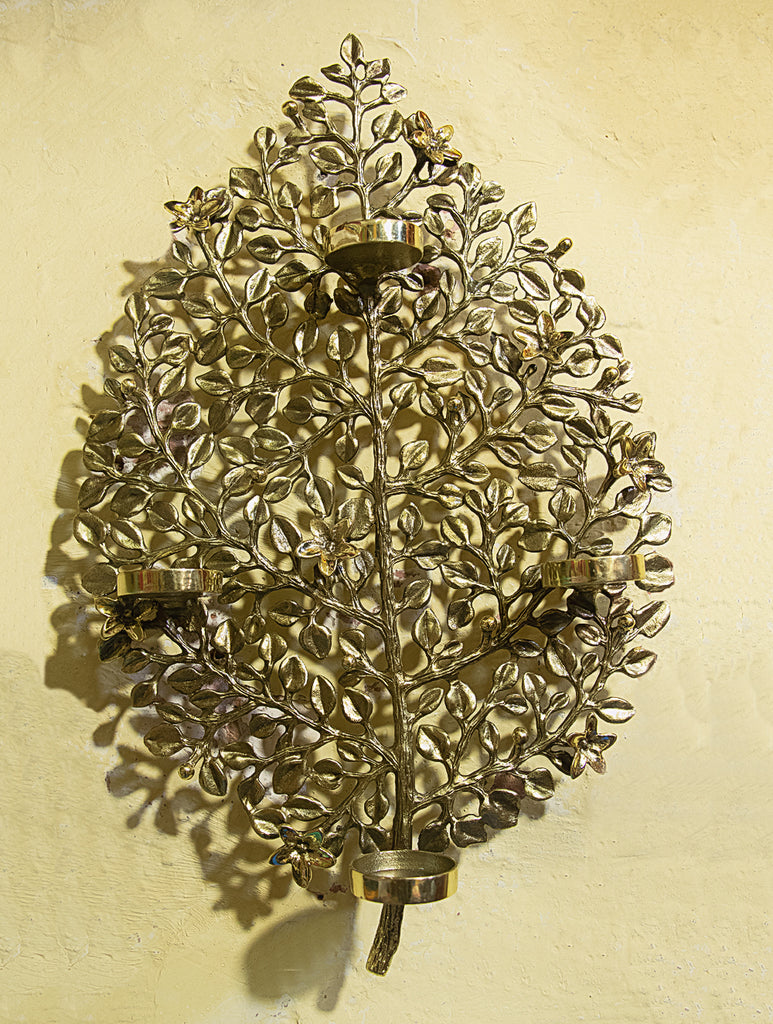 Brass Wall Plaque & Tealight Holder - Creeper  (Medium) - The India Craft House 