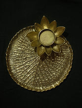 Load image into Gallery viewer, Brass Waterlily Leaf &amp; Flower - Tealight Candle Holder - The India Craft House 