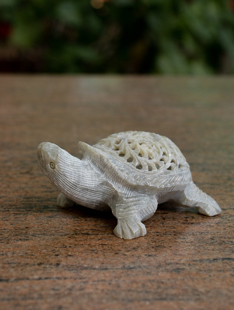 Carved Filigree Stone Curio Tortoise