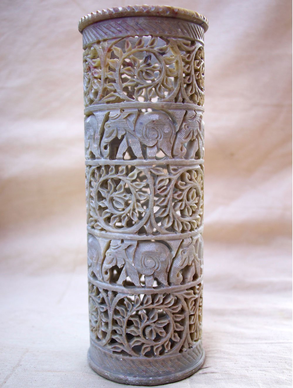 Carved Filigree Stone Curio / Candle Holder