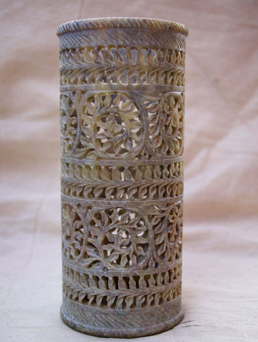 Carved Filigree Stone Curio / Candle Holder