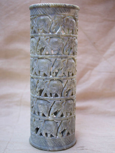 Carved Filigree Stone Curio / Candle Holder