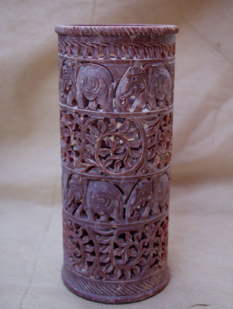 Carved Filigree Stone Curio / Candle Holder