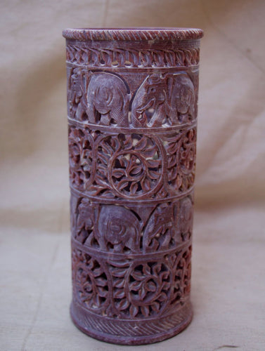 Carved Filigree Stone Curio / Candle Holder