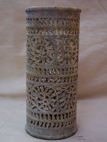 Carved Filigree Stone Curio / Candle Holder