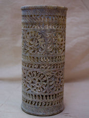 Carved Filigree Stone Curio / Candle Holder