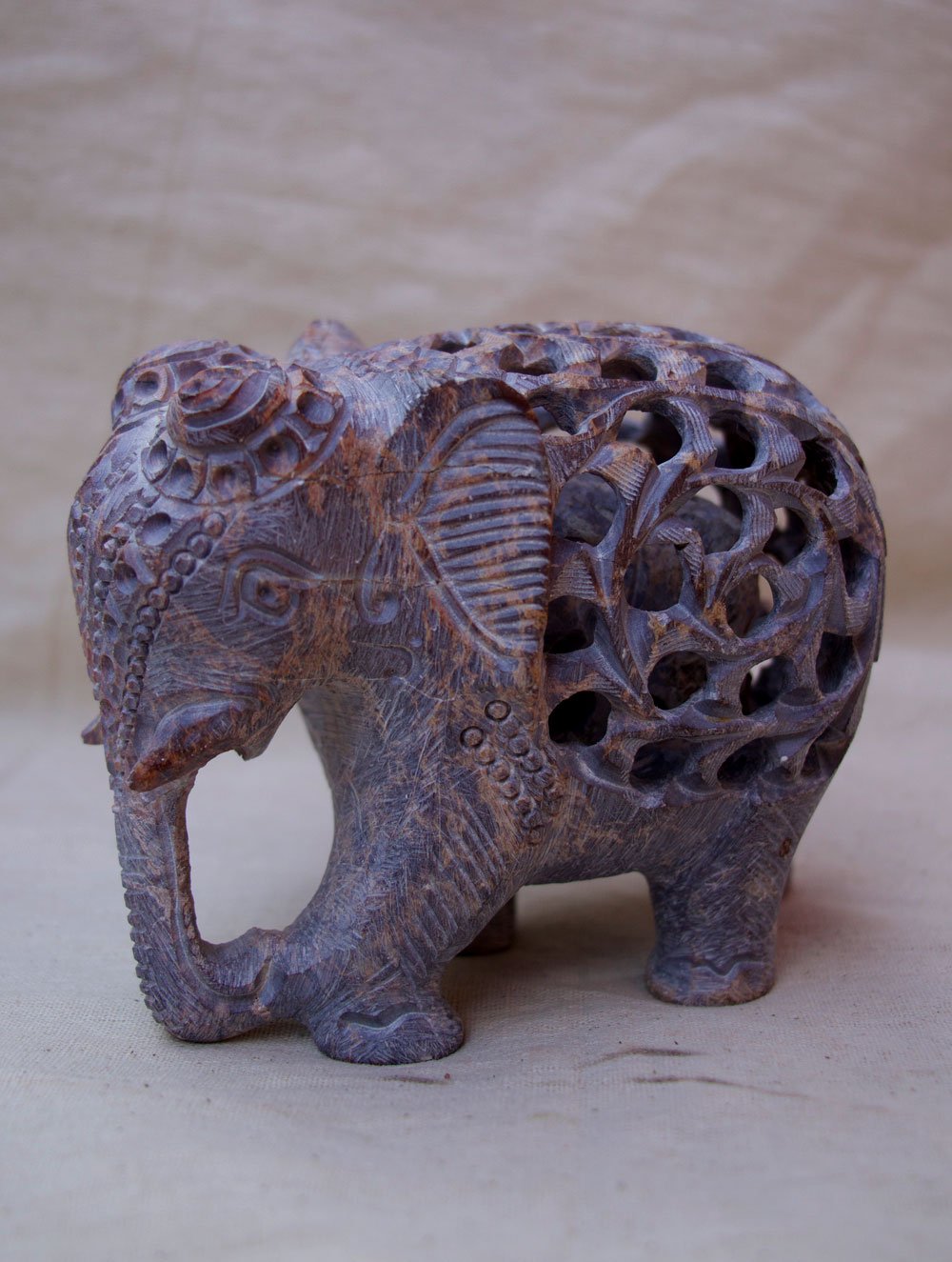 Carved Filigree Stone Elephant Curio