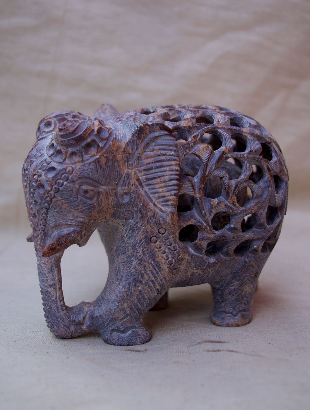 Load image into Gallery viewer, Carved Filigree Stone Elephant Curio