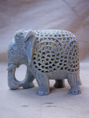 Carved Filigree Stone Elephant Curio