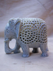 Carved Filigree Stone Elephant Curio