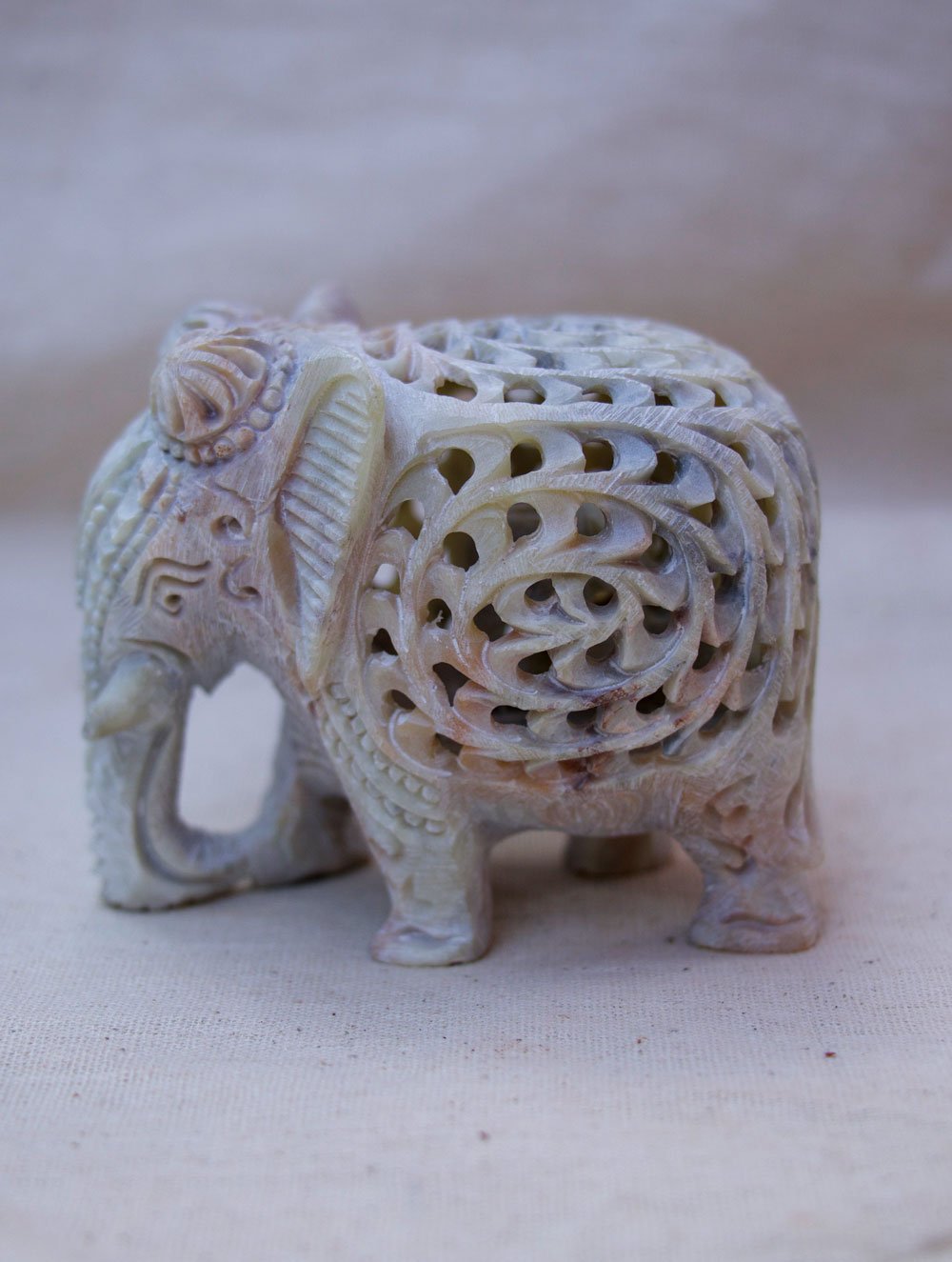 Carved Filigree Stone Elephant Curio