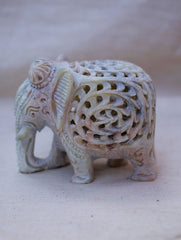 Carved Filigree Stone Elephant Curio