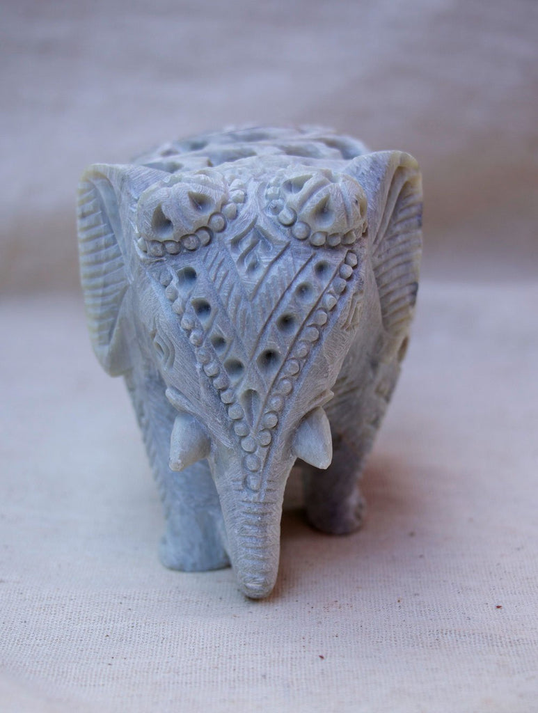 Carved Filigree Stone Elephant Curio