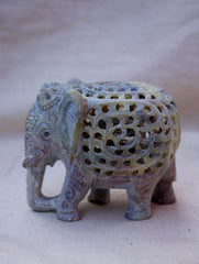 Carved Filigree Stone Elephant Curio Set of 2