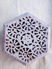 Carved Filigree Stone Hexagon Box