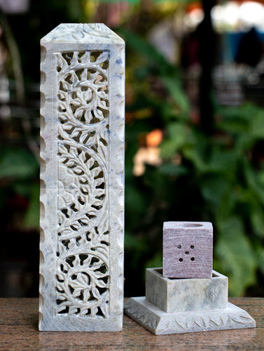Carved Filigree Stone Incense Holder