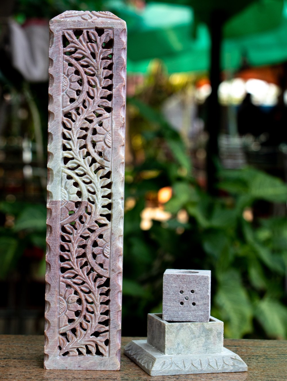 Load image into Gallery viewer, Carved Filigree Stone Incense Holder