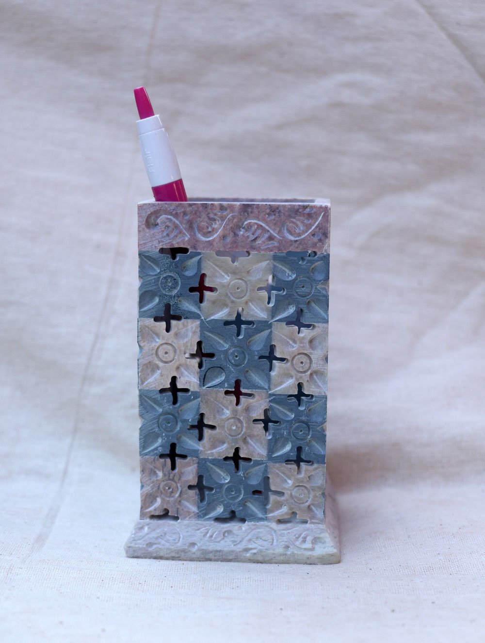Carved Filigree Stone Pen Stand