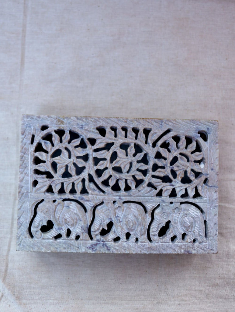 Carved Filigree Stone Rectangle Box