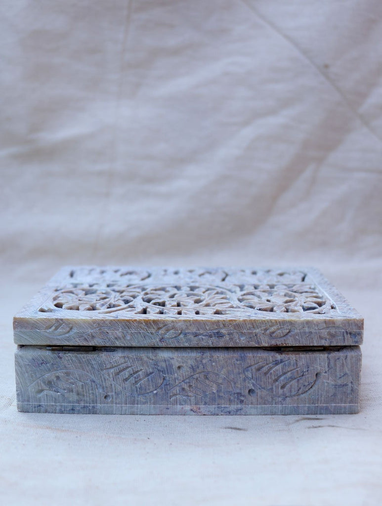 Carved Filigree Stone Rectangle Box