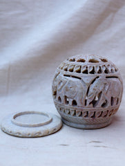 Carved Filigree Stone Round Tea Light Holder