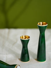 Load image into Gallery viewer, Channapatna Wood Craft Candle Stands - Emerald Green, (Set of 3)