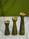 Channapatna Wood Craft Candle Stands - Olive Green, (Set of 3)
