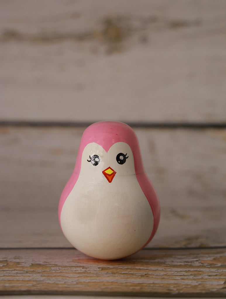 Channapatna Wooden Toy - Balancing Penguin, Pink