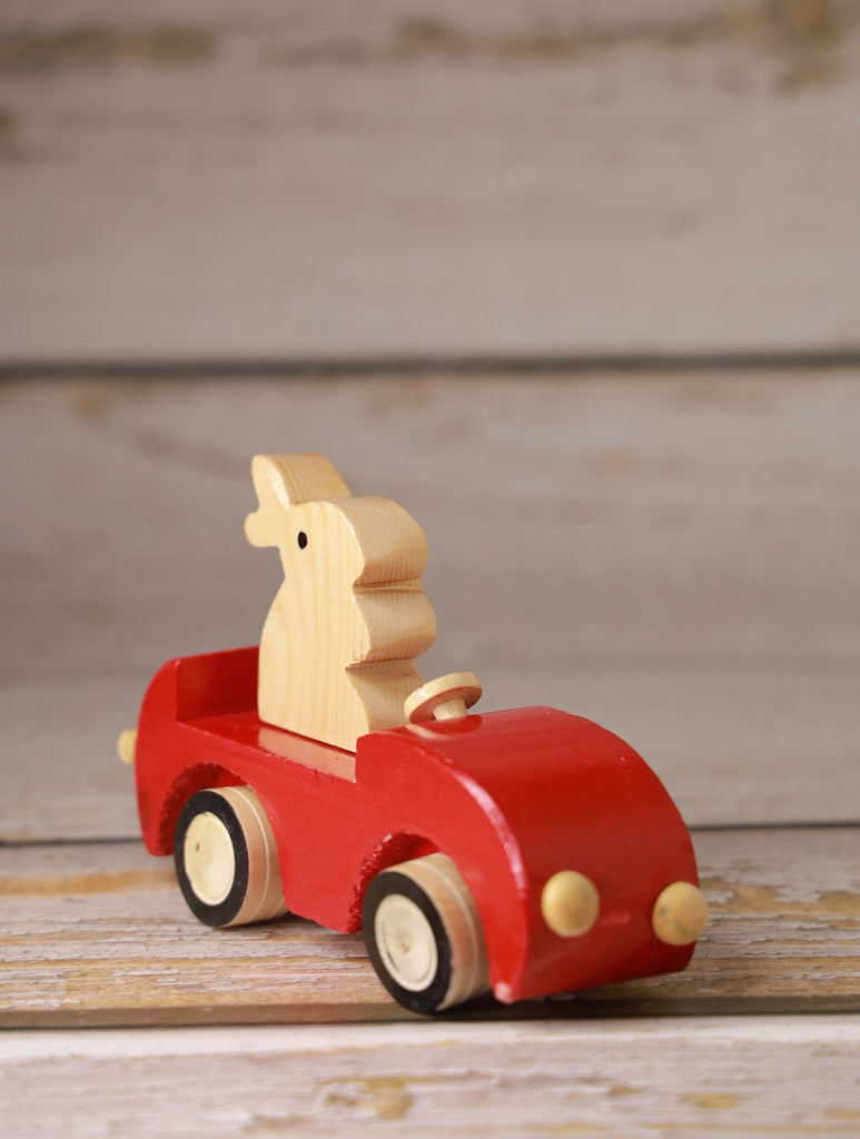 Channapatna Wooden Toy - Rabbit In Car, Red