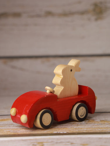 Channapatna Wooden Toy - Rabbit In Car, Red
