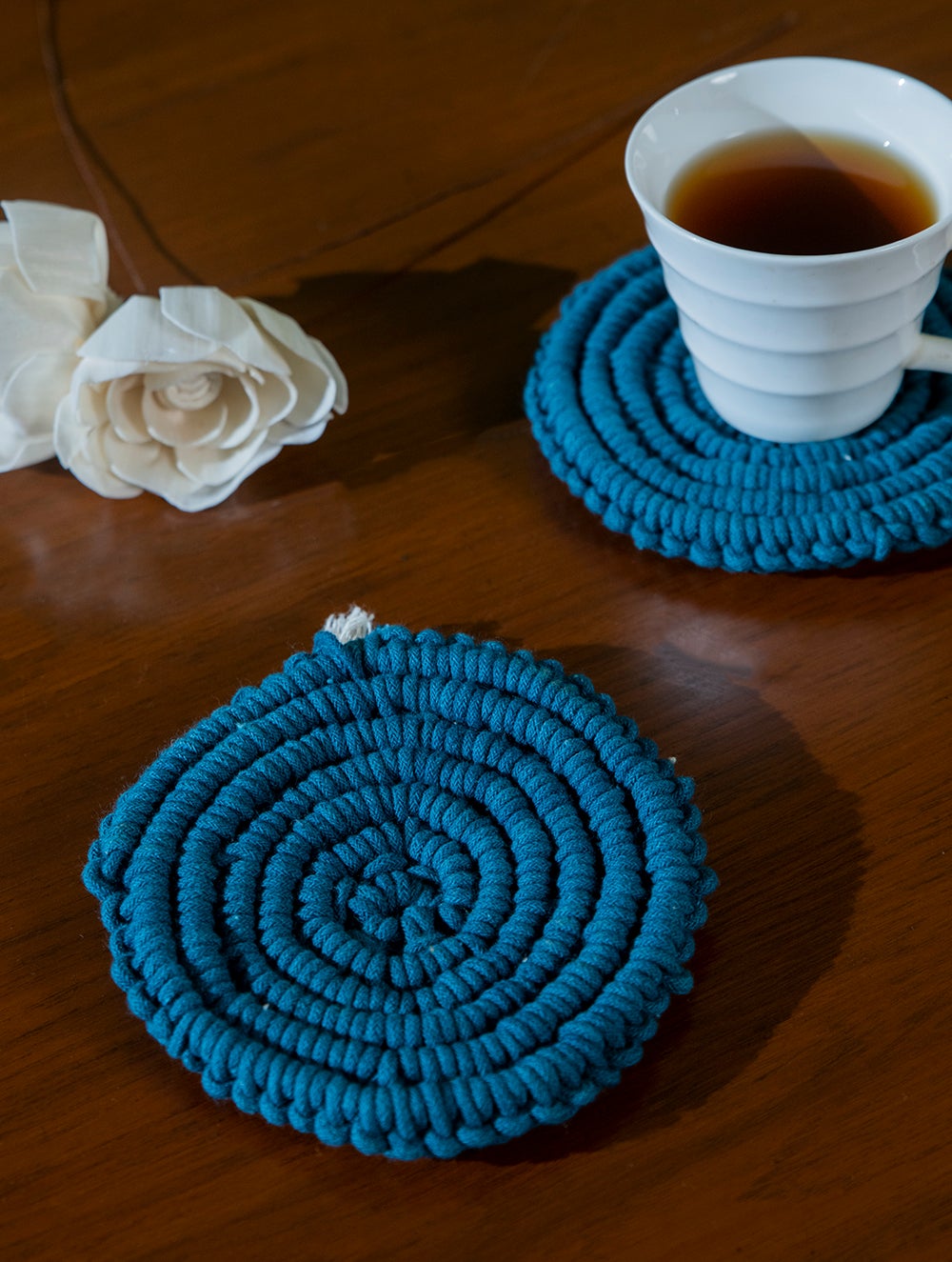 Load image into Gallery viewer, Classic Hand knotted Macramé Coaster Sets (Set of 2) - Blue
