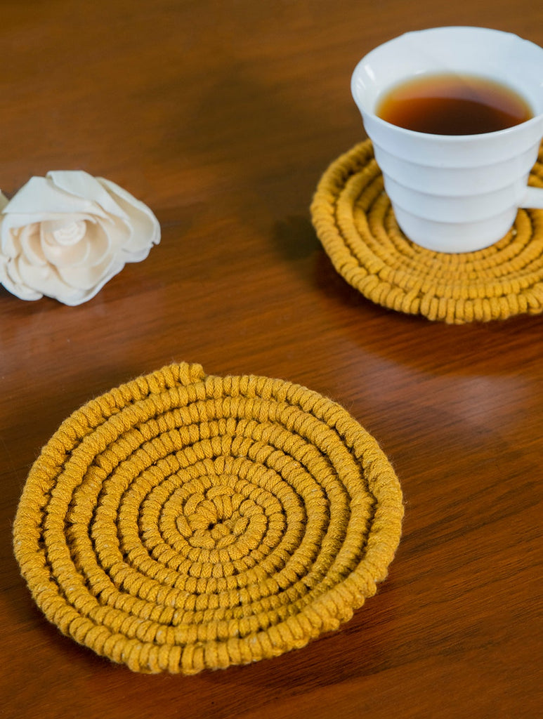Classic Hand knotted Macramé Coaster Sets (Set of 2) - Mustard