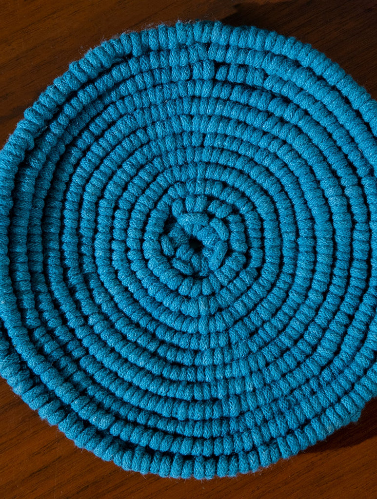 Classic Handknotted Macramé Coaster Sets / Trivets (Set of 2) - Blue