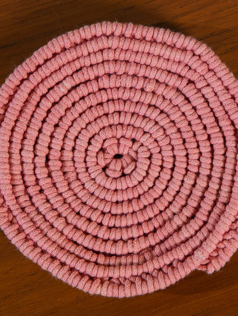 Classic Handknotted Macramé Coaster Sets / Trivets (Set of 2) - Pink