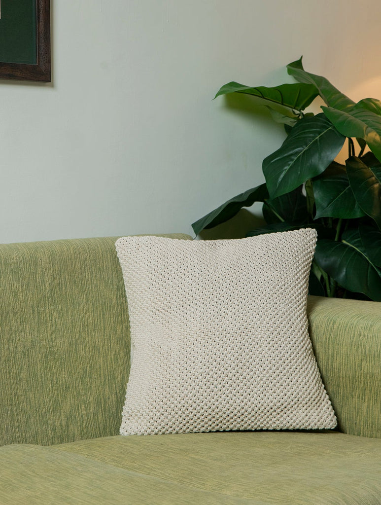 Classic Handknotted Macramé Cushion Cover - Ivory