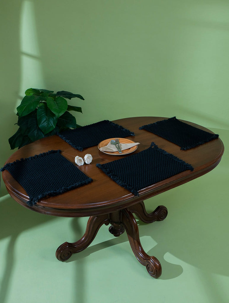 Classic Handknotted Macramé Table Mats - Charcoal Black (Set of 4)